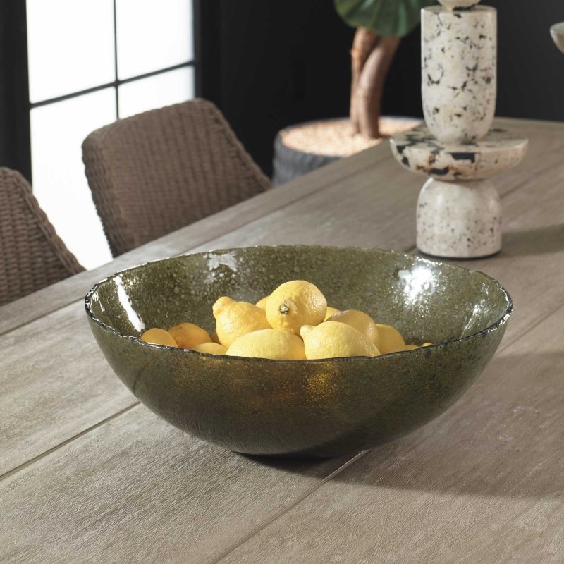 Veridian Shimmer Earthy Glass Bowl - Decorative Bowls
