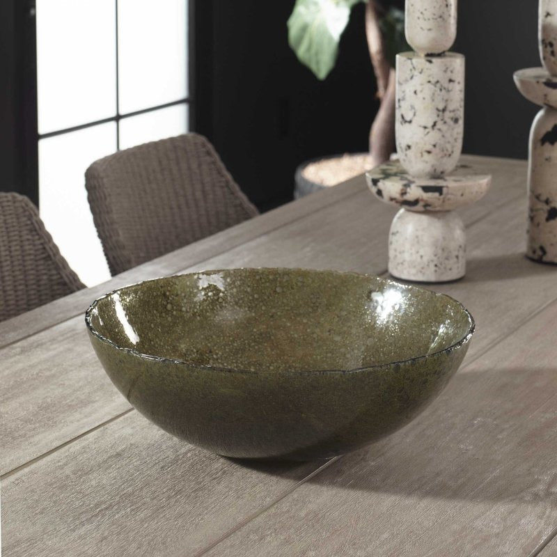 Veridian Shimmer Earthy Glass Bowl - Decorative Bowls
