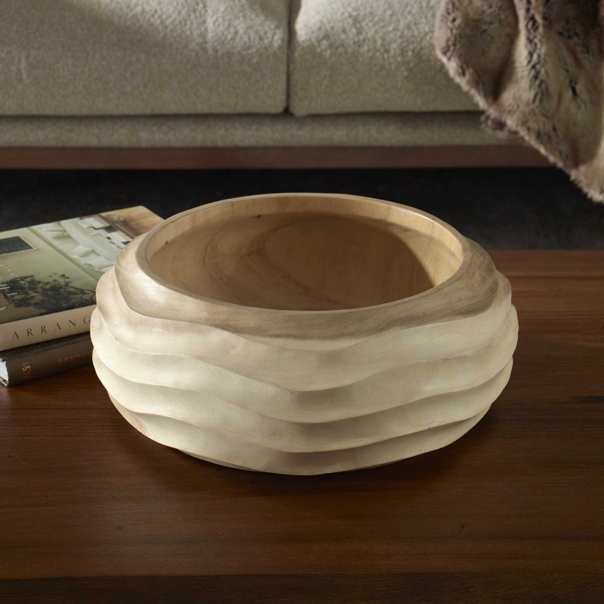 Waveform Bleached Wood Bowl - Uttermost - Decorative Bowls by Modest Hut