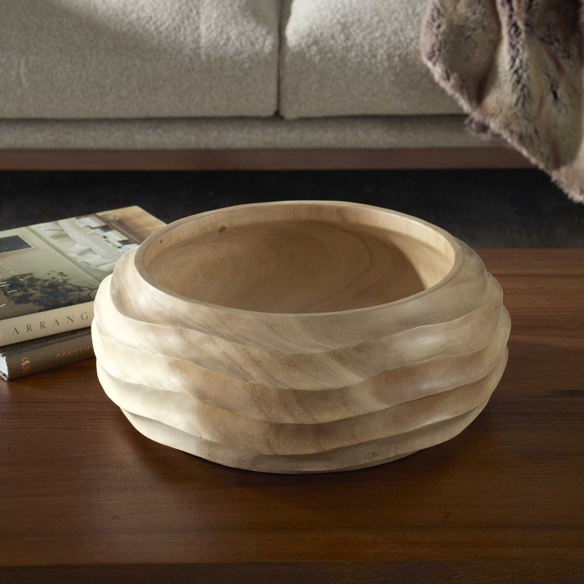 Waveform Bleached Wood Bowl - Uttermost - Decorative Bowls by Modest Hut