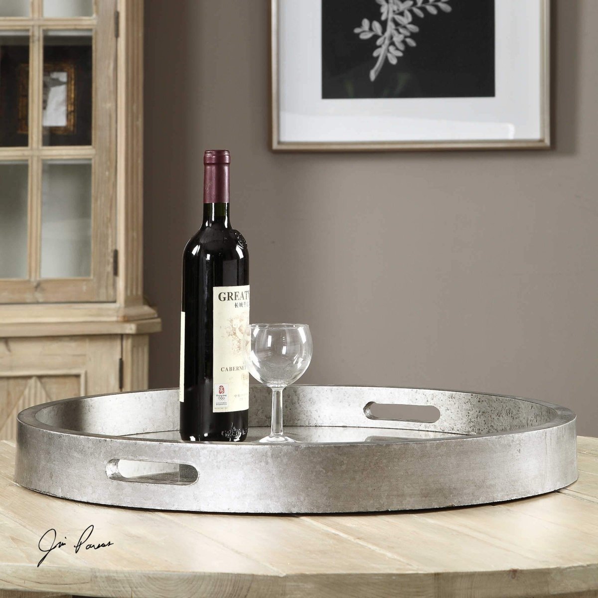 Antiqued Silver Mirrored Bechet Tray - Uttermost - Decorative Trays by Modest Hut