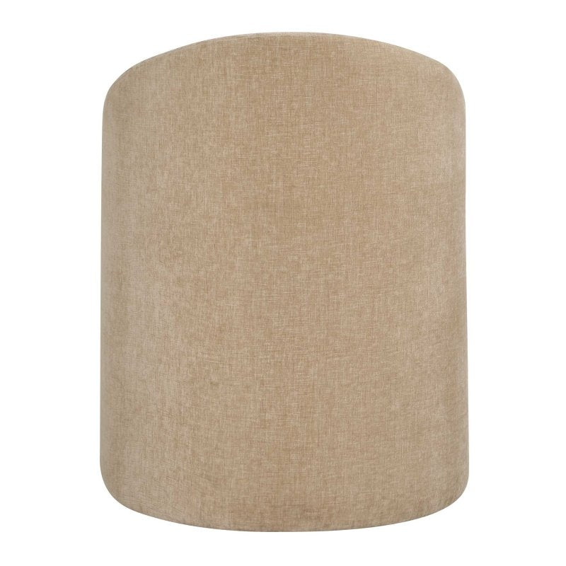 Harbor Flax Dining Chair back view showing fully upholstered barrel back design