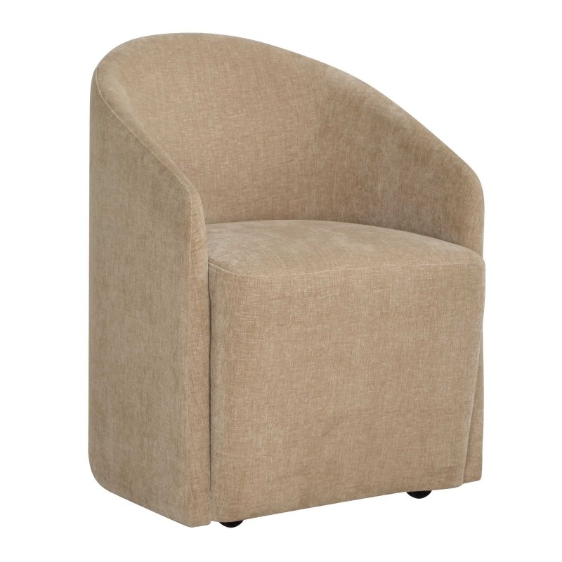Harbor Flax Dining Chair side view showing curved barrel back and solid wood frame