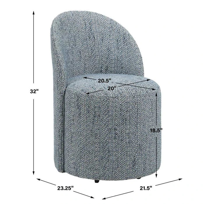 Roll With It Denim Dining Chair by Uttermost profile view upholstered dining chair with casters