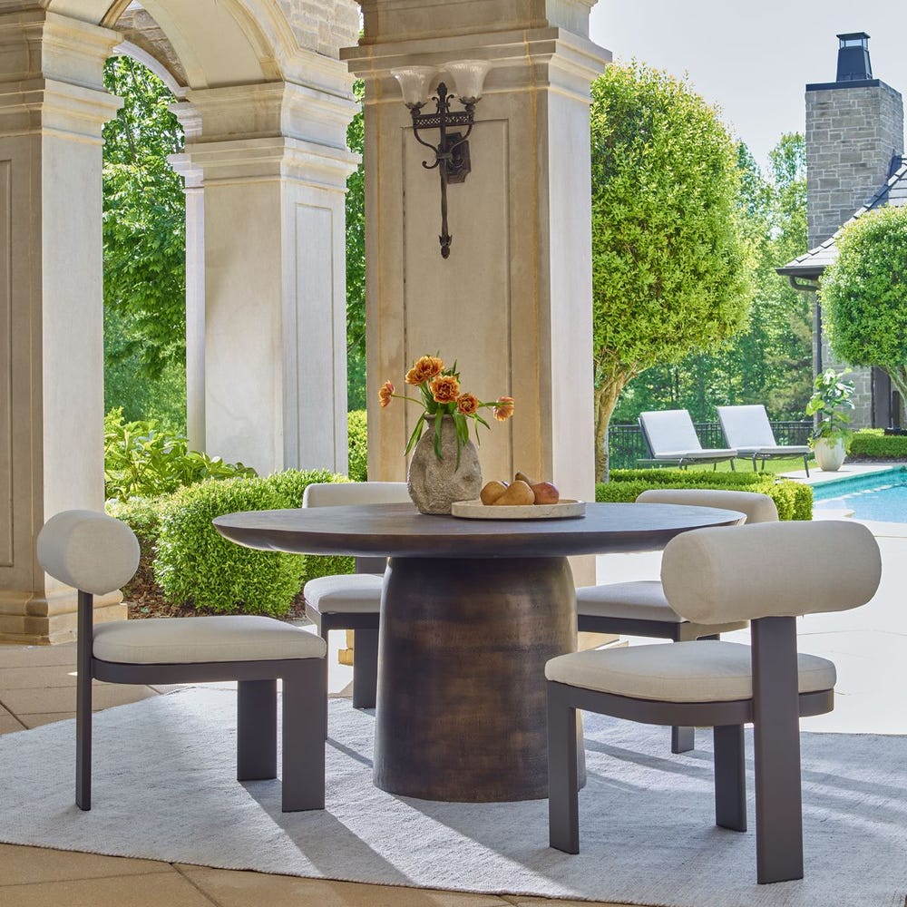 Madrone Outdoor Dining Table, Golden Dark Bronze, 2 Cartons - Uttermost - Dining Tables by Modest Hut