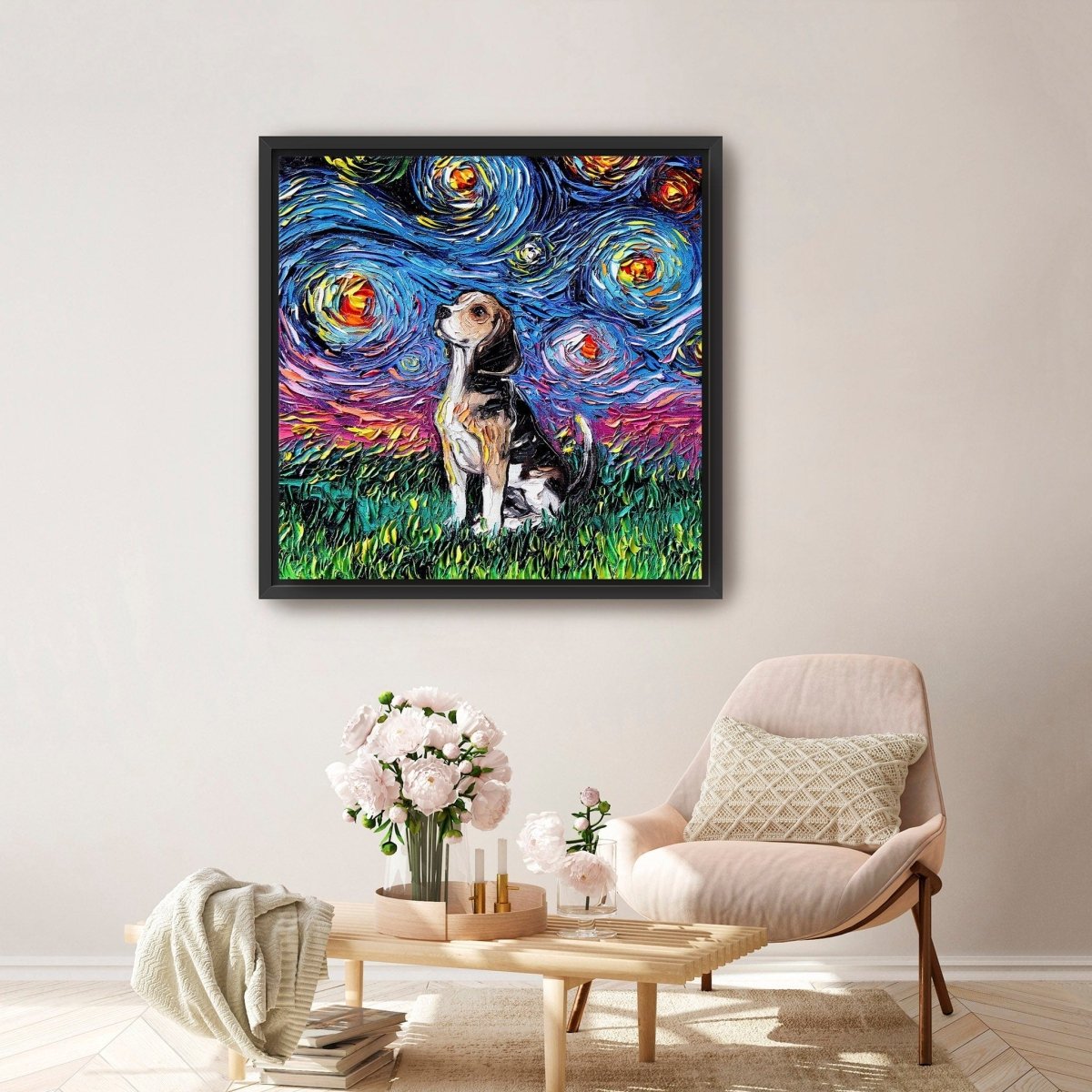Beagle Night Canvas Wall Art - Lumaprints - Dogs by Modest Hut
