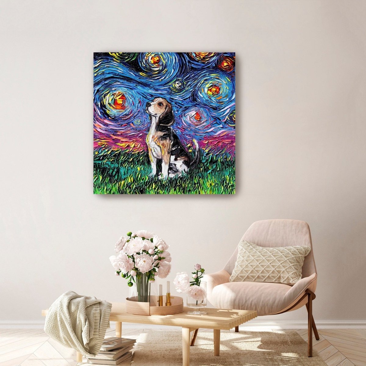 Beagle Night Canvas Wall Art - Lumaprints - Dogs by Modest Hut