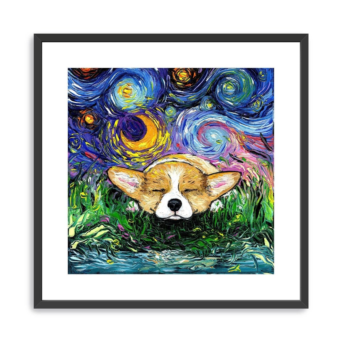 Sleepy Corgi Night Canvas Wall Art - Lumaprints - Dogs by Modest Hut