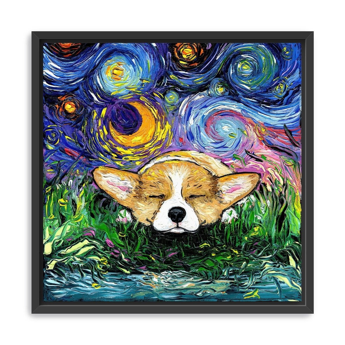 Sleepy Corgi Night Canvas Wall Art - Lumaprints - Dogs by Modest Hut