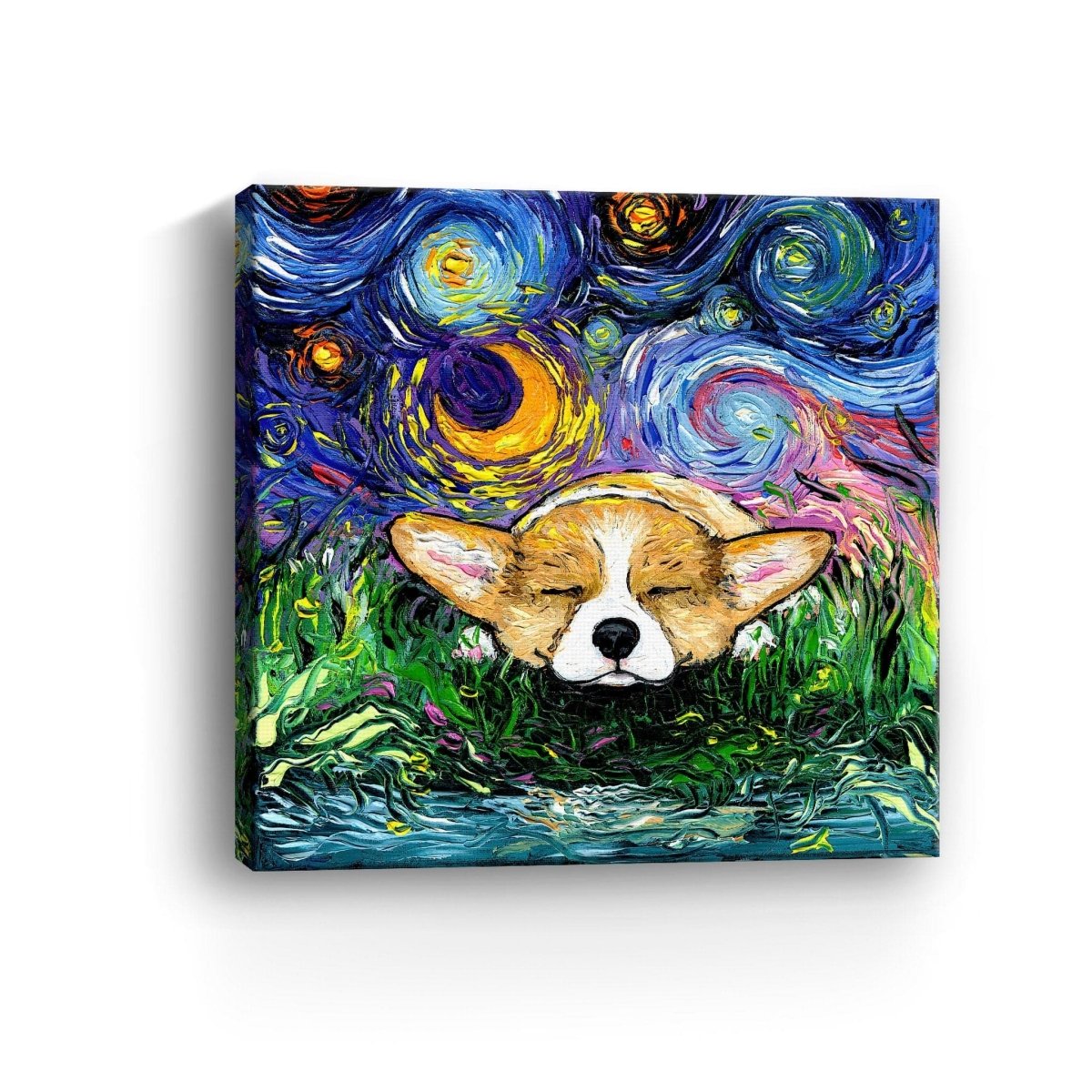 Sleepy Corgi Night Canvas Wall Art - Lumaprints - Dogs by Modest Hut