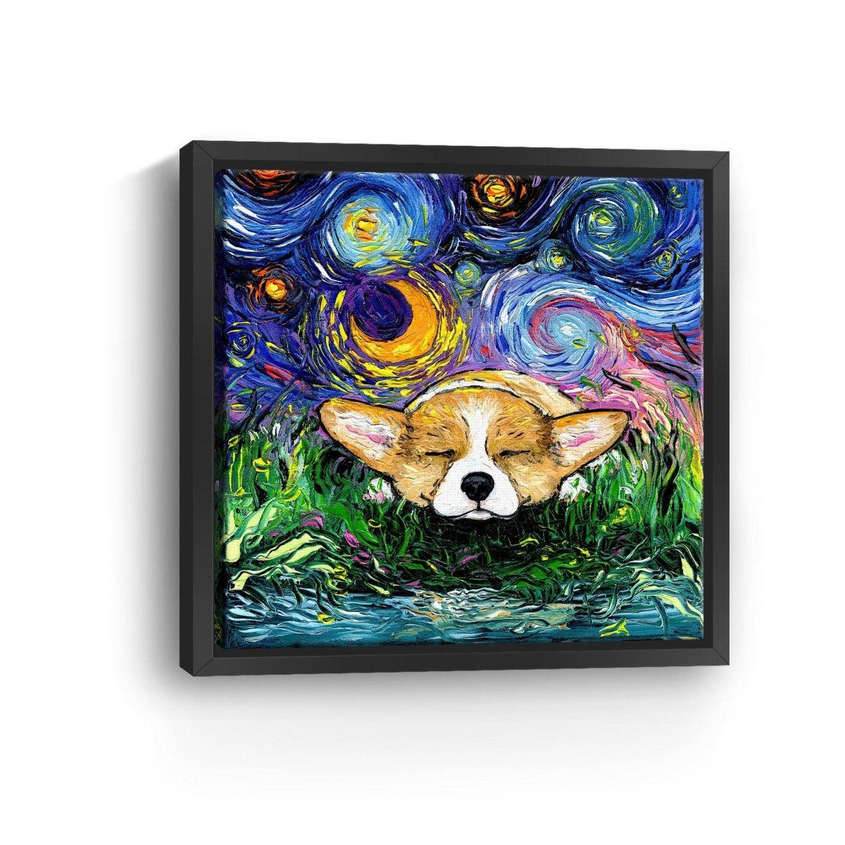 Sleepy Corgi Night Canvas Wall Art - Lumaprints - Dogs by Modest Hut