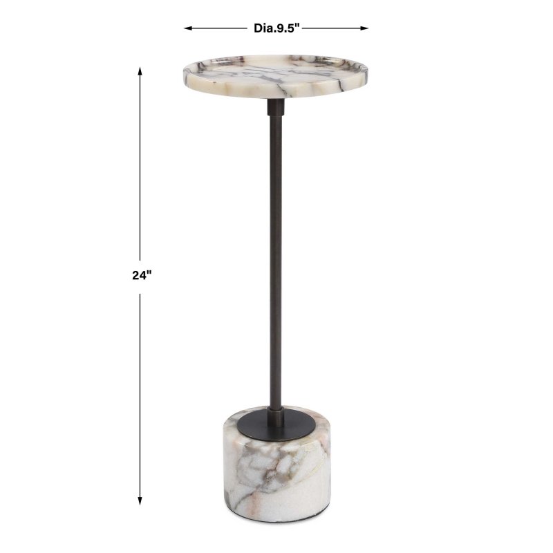 Brunson White Marble Drink Table by Uttermost dimensions diagram