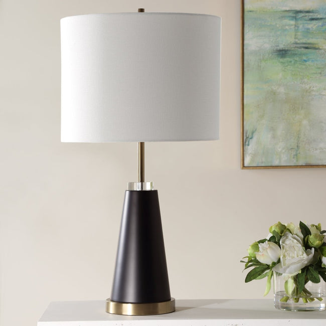 Black Tapered Floor Lamp with Brass Accents - Uttermost - Floor Lamps by Modest Hut