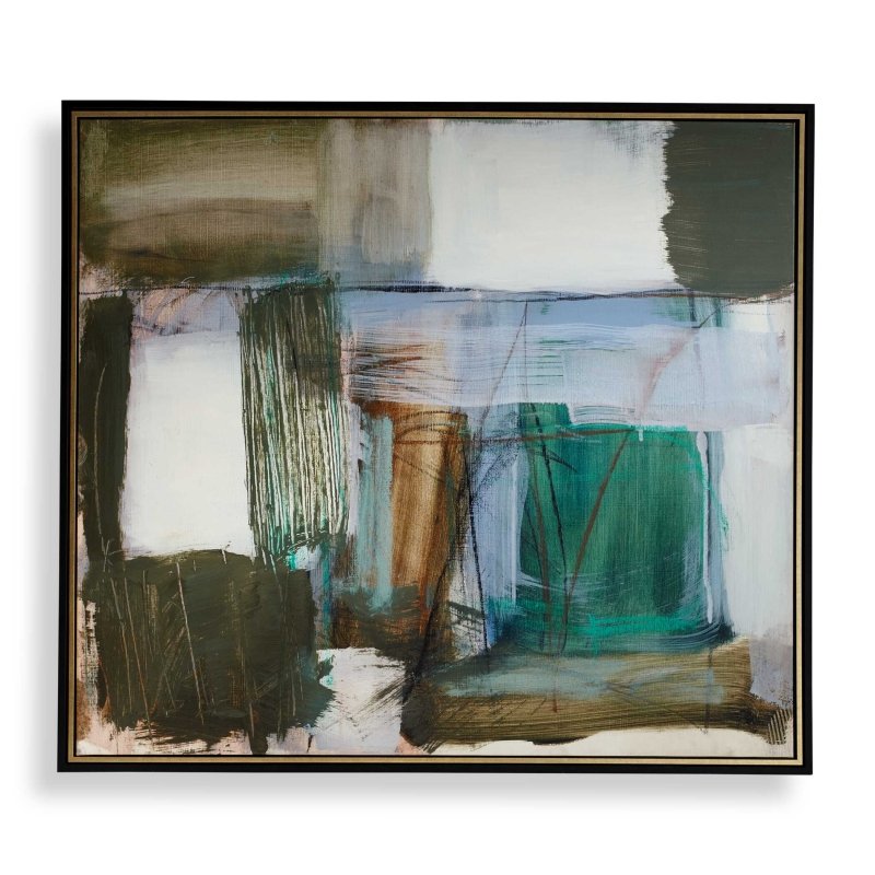 Green Fields Framed Abstract Canvas - Wall Art