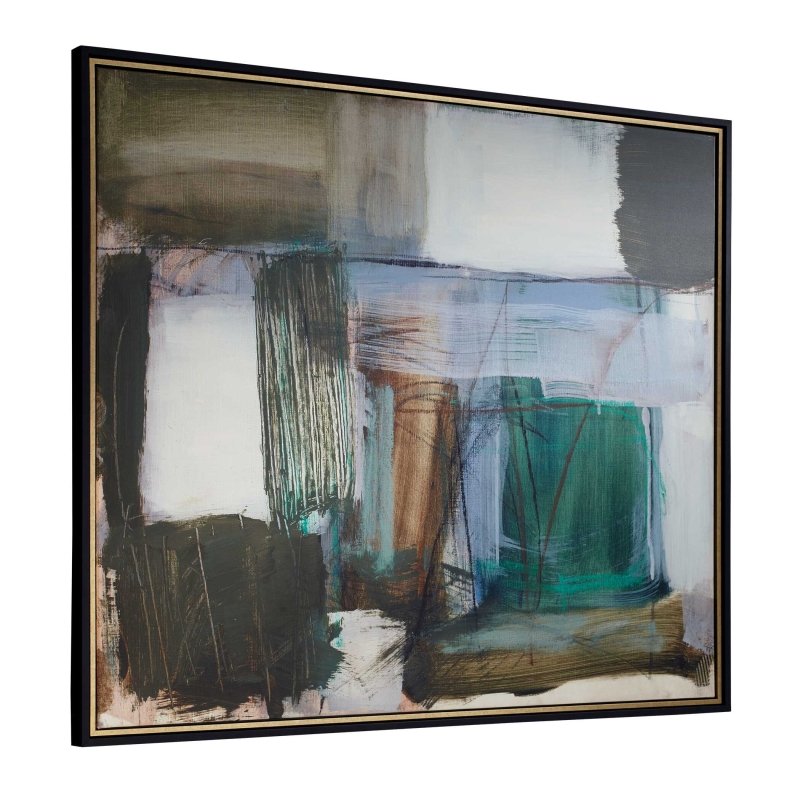 Green Fields Framed Abstract Canvas - Wall Art