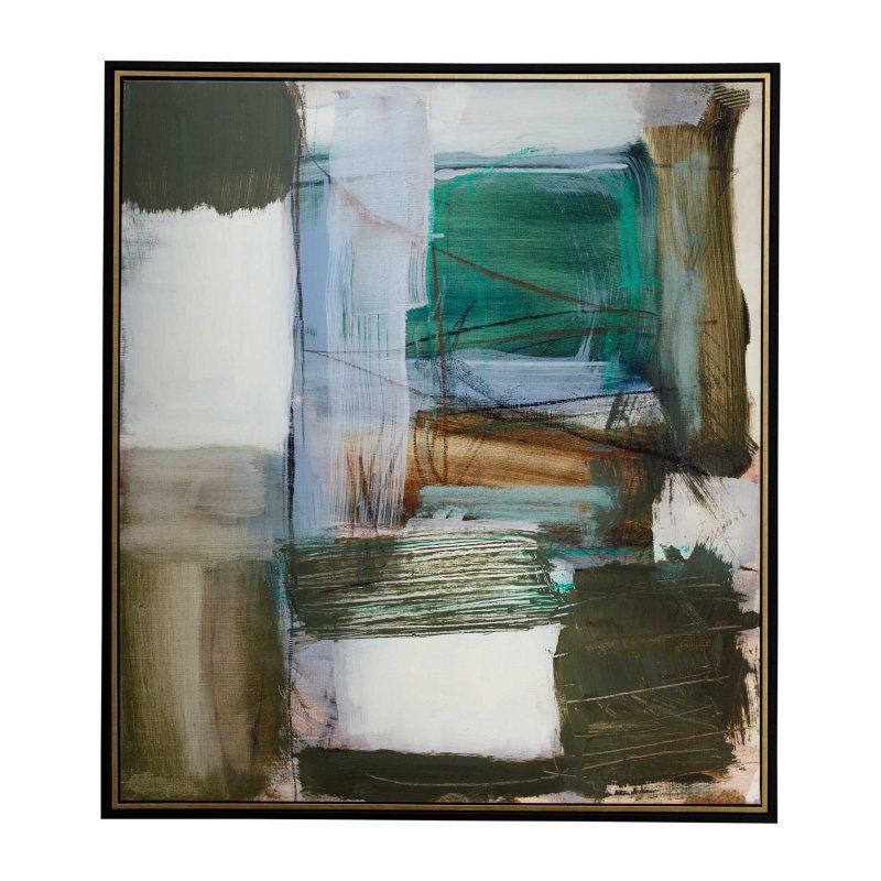 Green Fields Framed Abstract Canvas - Wall Art