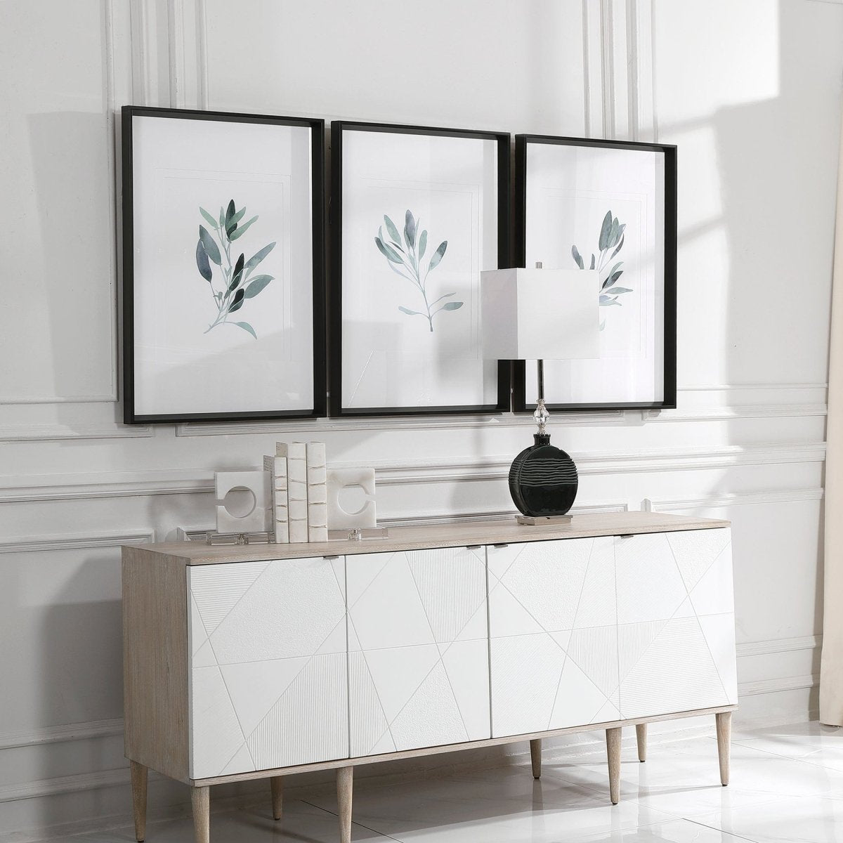 Simple Sage Watercolor Prints, S/3 - Uttermost - Framed Prints by Modest Hut