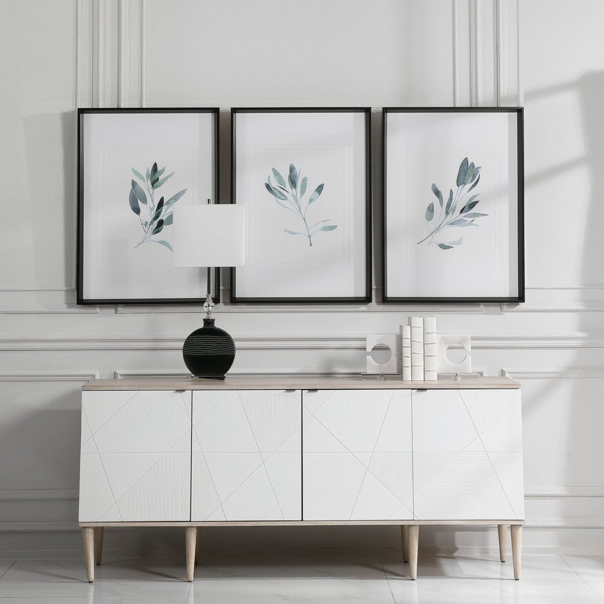 Simple Sage Watercolor Prints, S/3 - Uttermost - Framed Prints by Modest Hut