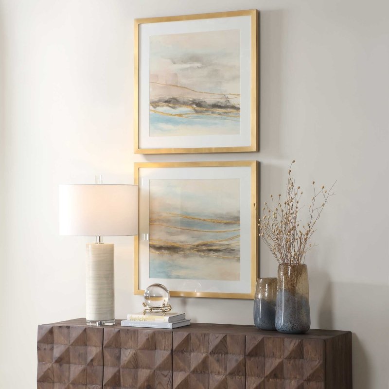 So Golden Abstract Landscape Prints Set/2 - Wall Art