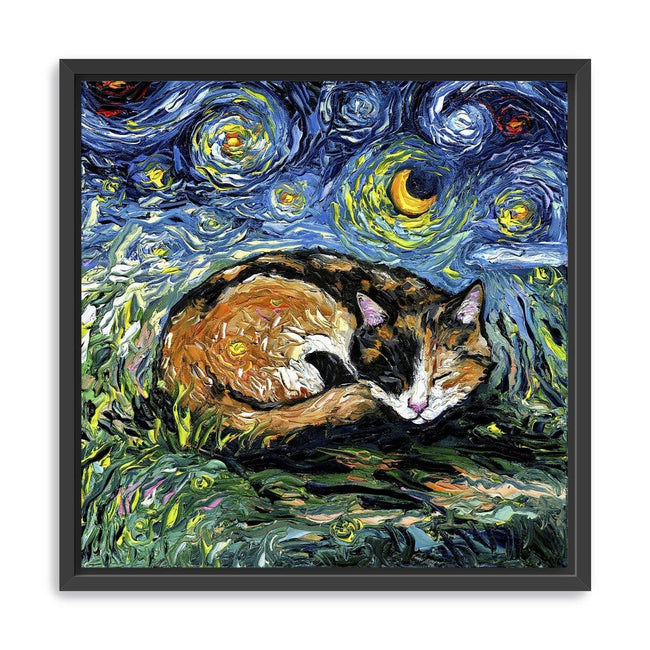 Sleepy Calico Night Canvas Wall Art - Lumaprints - Gallery Canvas by Modest Hut