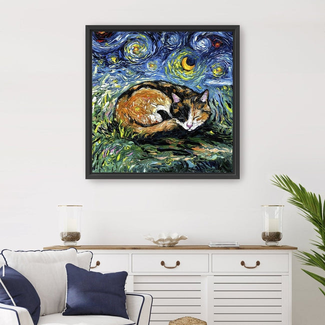 Sleepy Calico Night Canvas Wall Art - Lumaprints - Gallery Canvas by Modest Hut