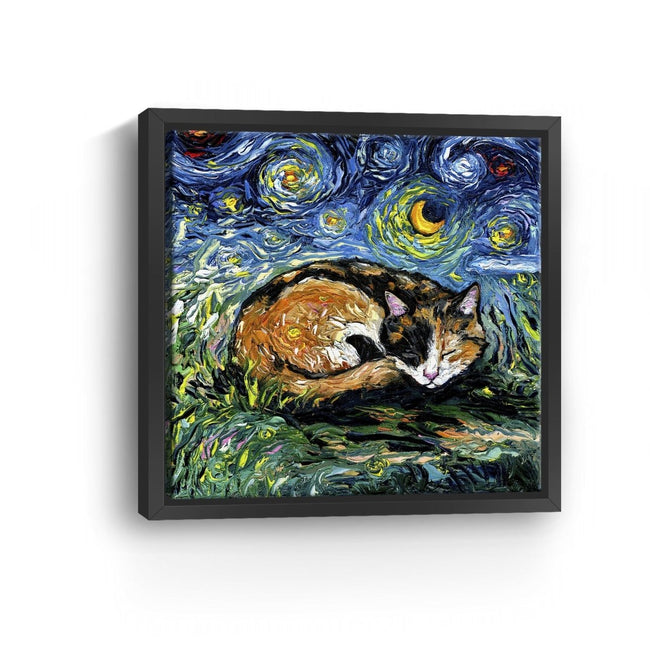 Sleepy Calico Night Canvas Wall Art - Lumaprints - Gallery Canvas by Modest Hut