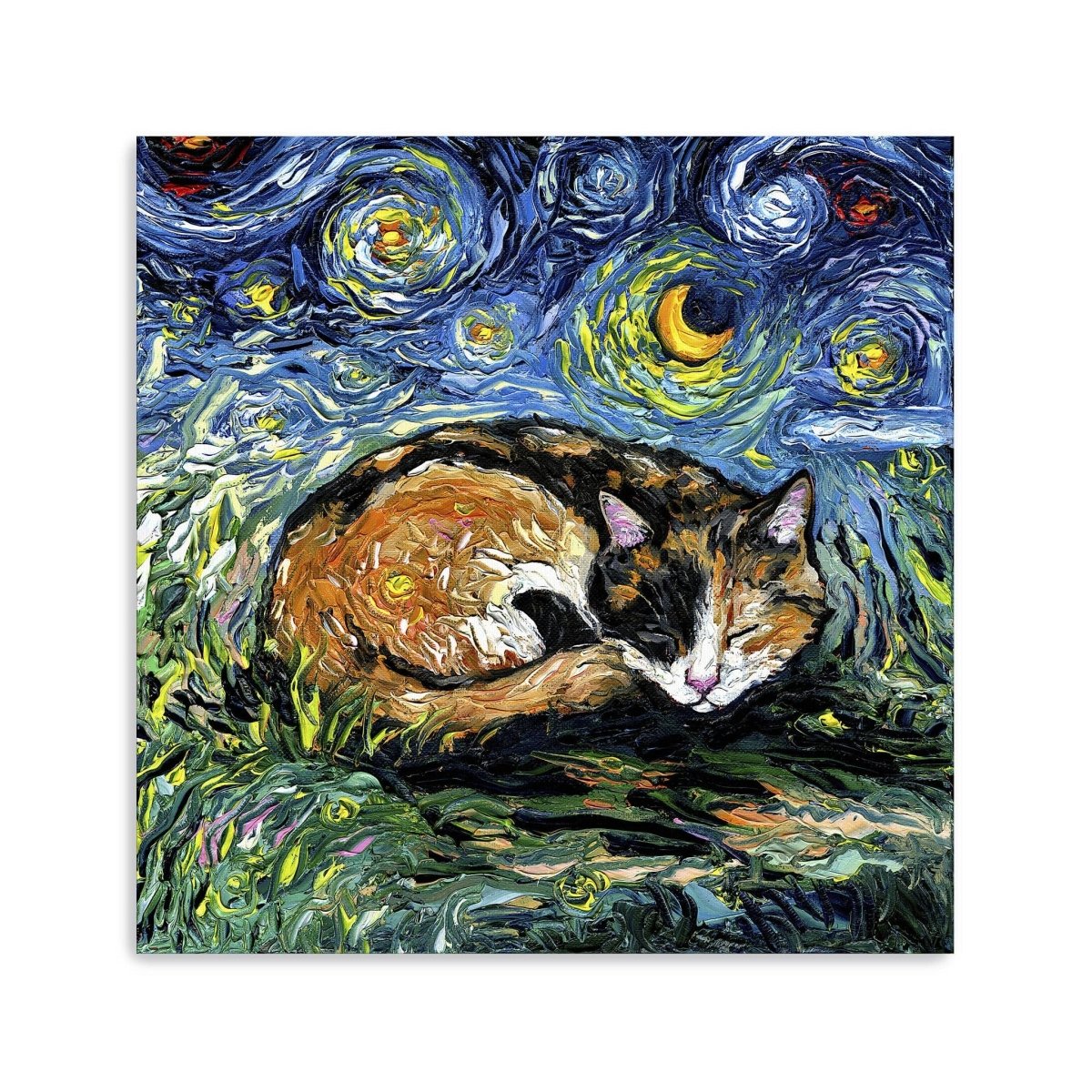 Sleepy Calico Night Canvas Wall Art - Lumaprints - Gallery Canvas by Modest Hut