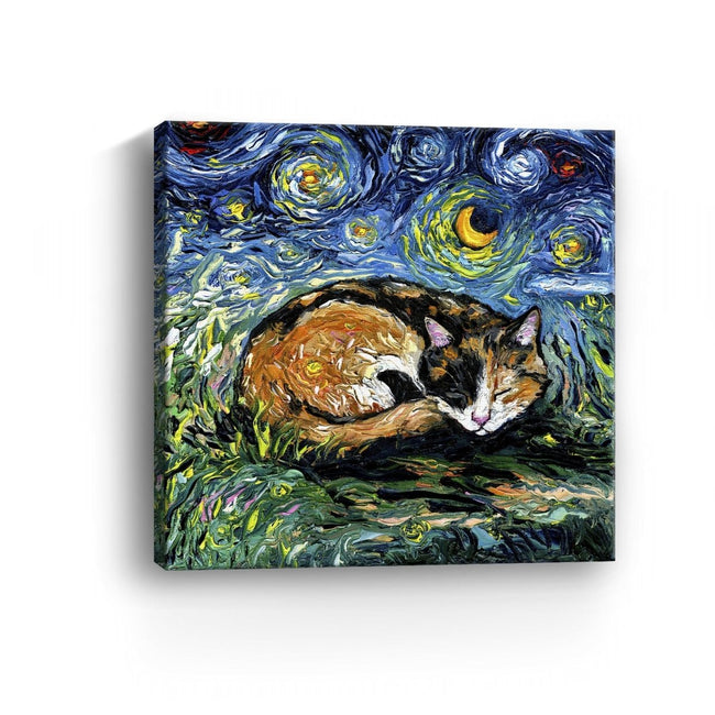 Sleepy Calico Night Canvas Wall Art - Lumaprints - Gallery Canvas by Modest Hut