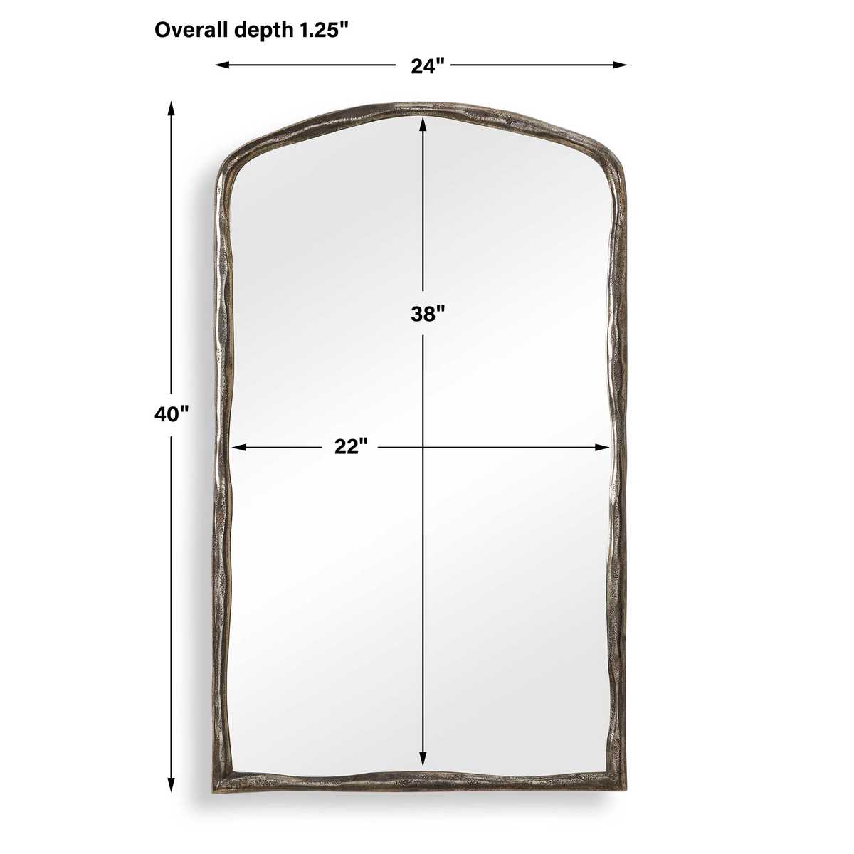 Back view of the Hammered Antique Nickel Arched Mirror showing hanging hardware