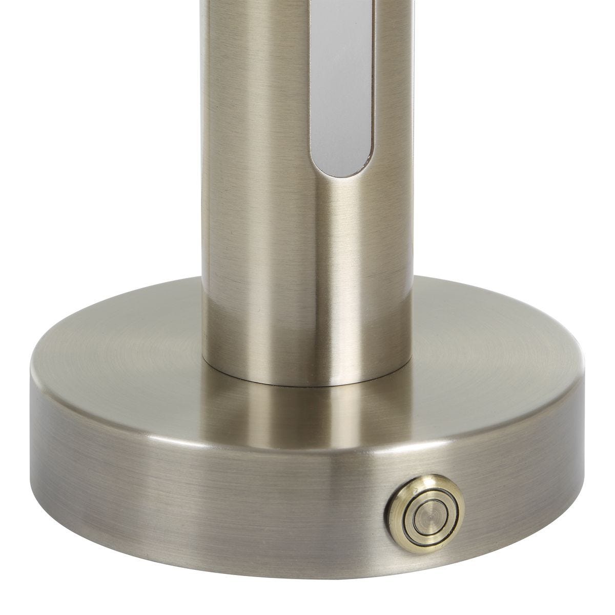 Detail view of the Tron Brass Frosted Acrylic Rechargeable Lamp finish and construction image 6