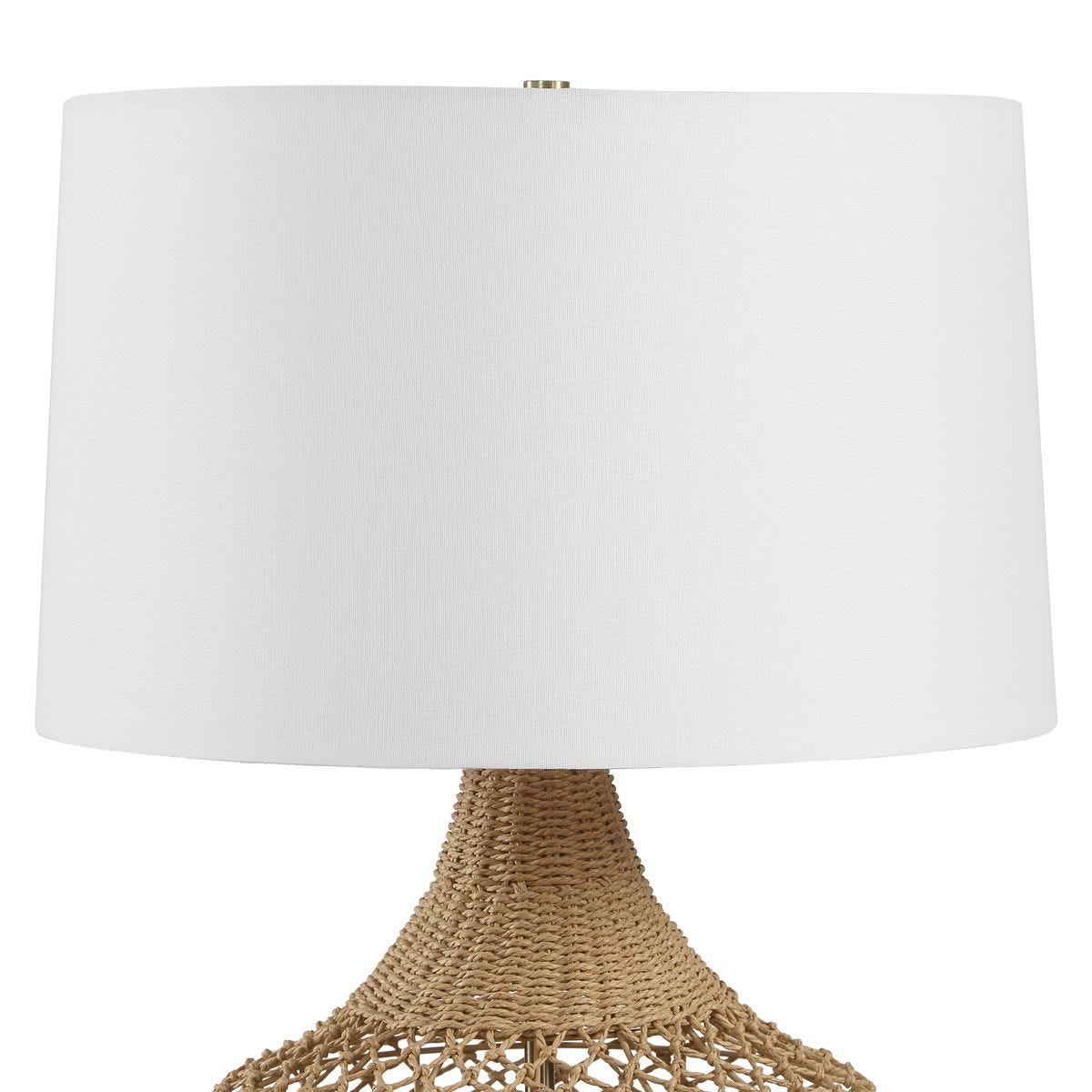 Side view of the Samori Rattan White Linen Table Lamp by Uttermost