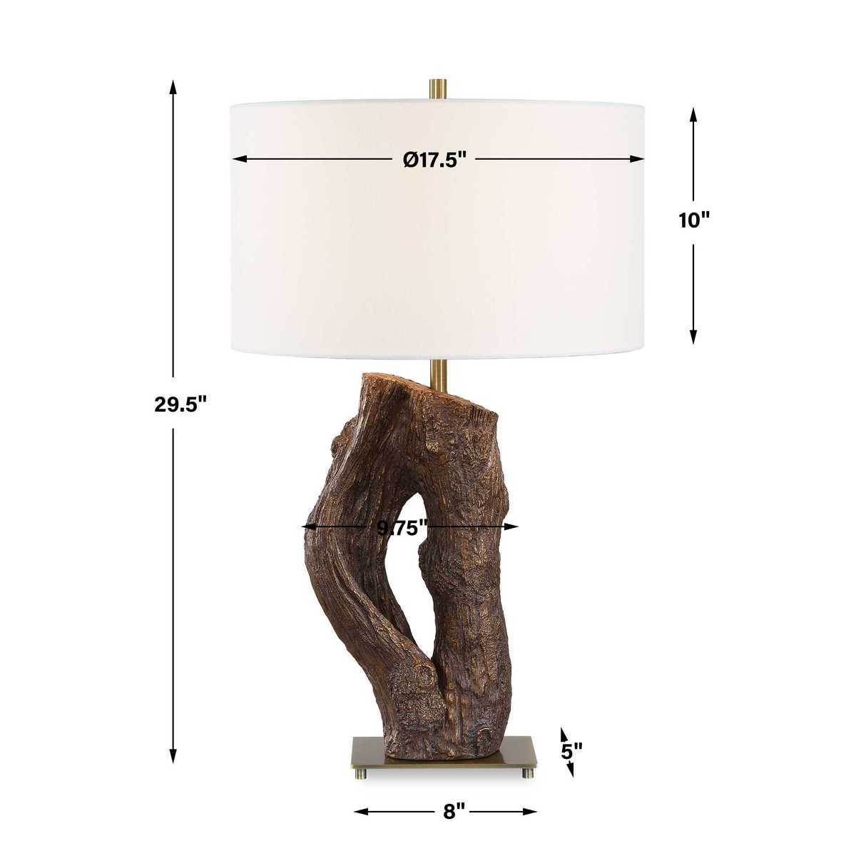 Dimension guide for the Namath Antique Brass Textured Table Lamp