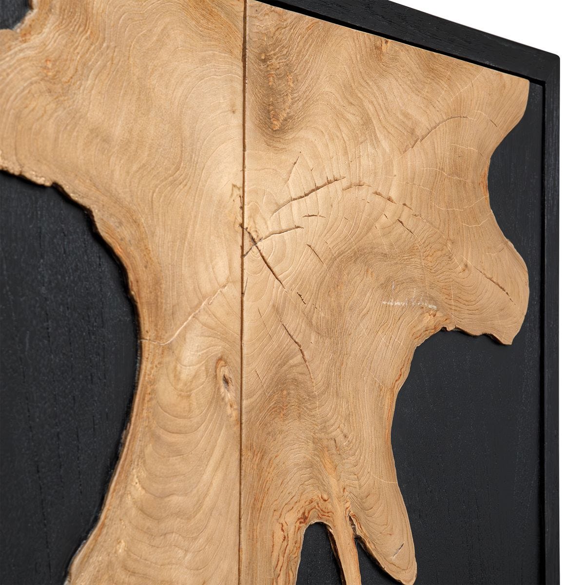 Close-up of the additional cabinet construction detail on the Andrei Teak Root 2 Door Cabinet