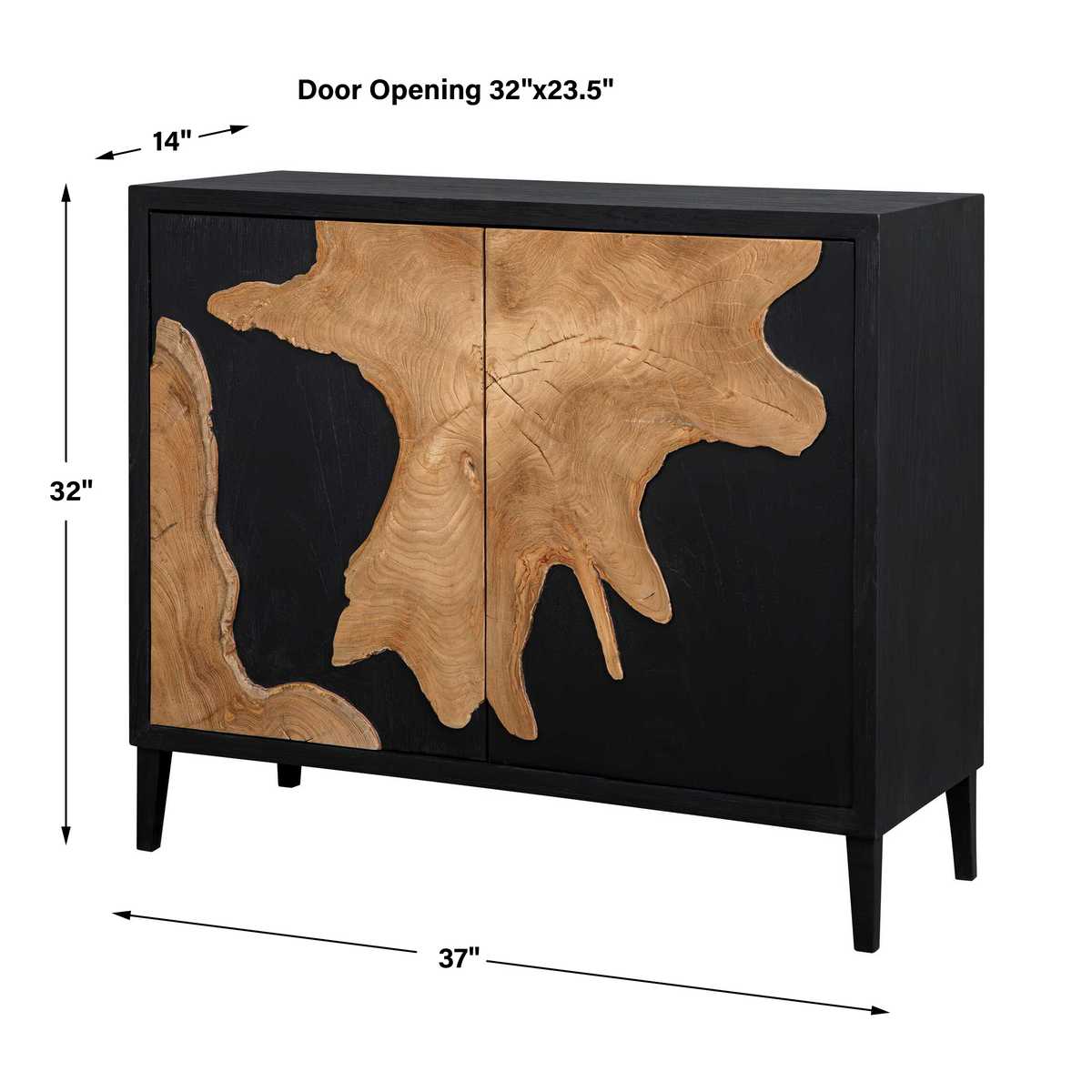 Dimension guide for the Andrei Teak Root 2 Door Cabinet
