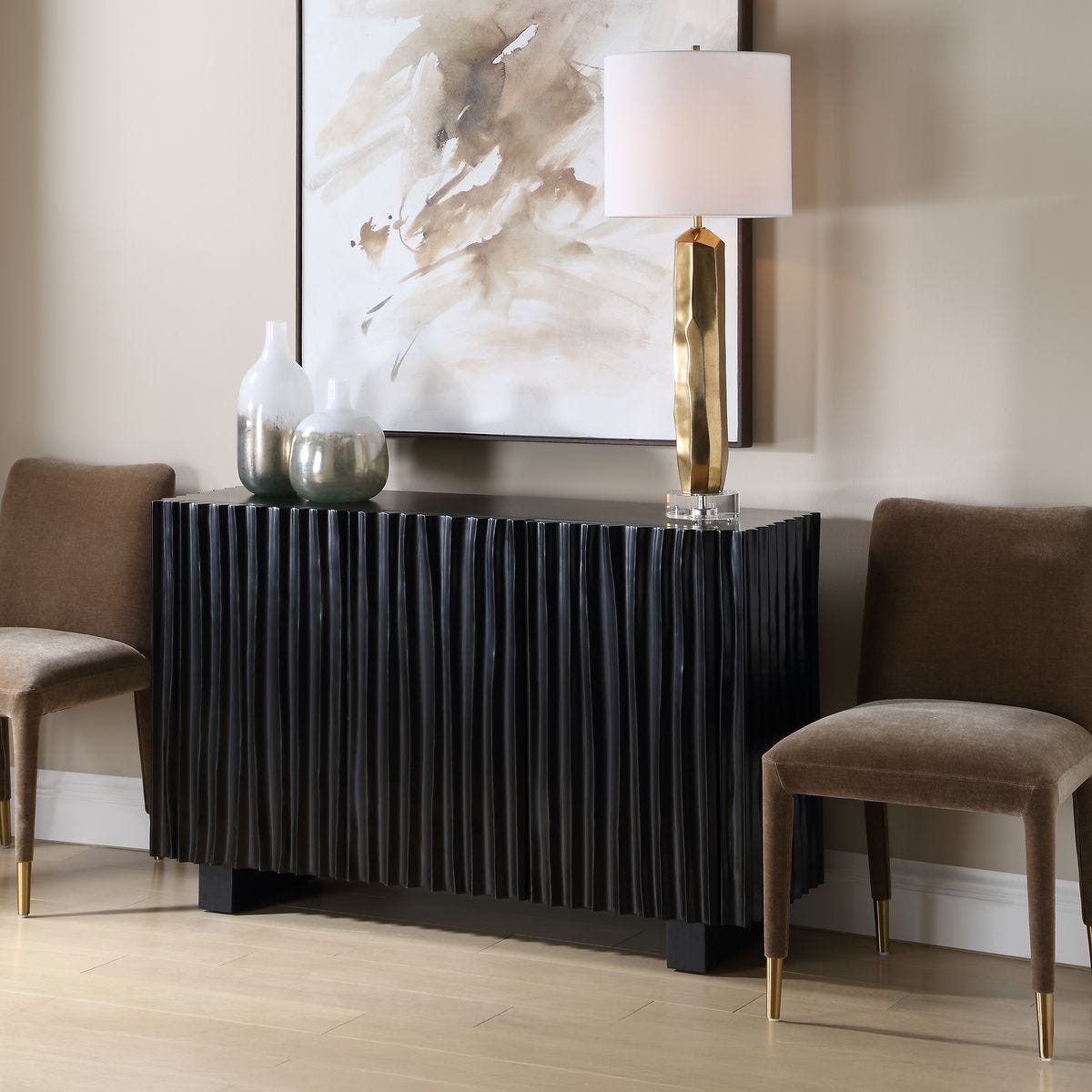 Side view of the Mercado Black Paulownia 3 Door Cabinet by Uttermost