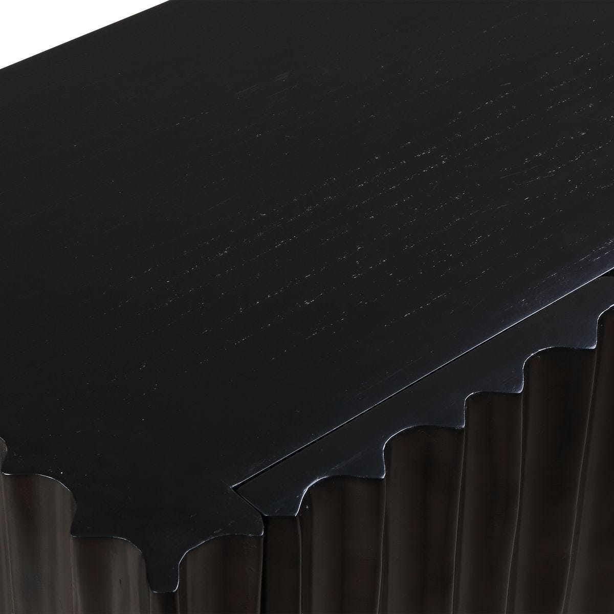 Detail view of the Mercado Black Paulownia 3 Door Cabinet finish and construction image 10