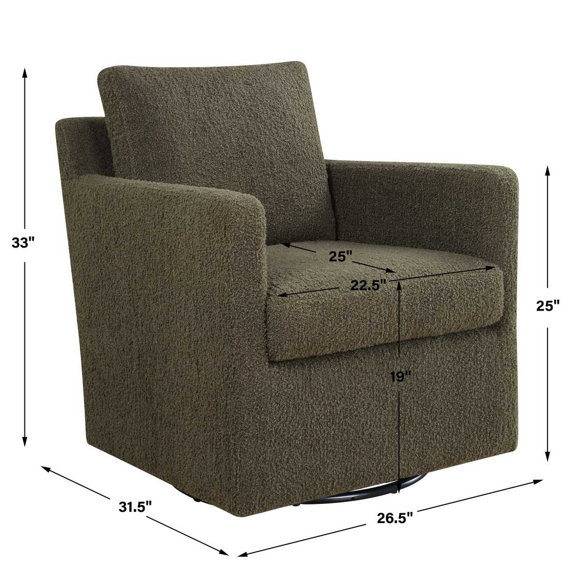 Dimension guide for the Tisdell Kale Faux Sheepskin Swivel Chair