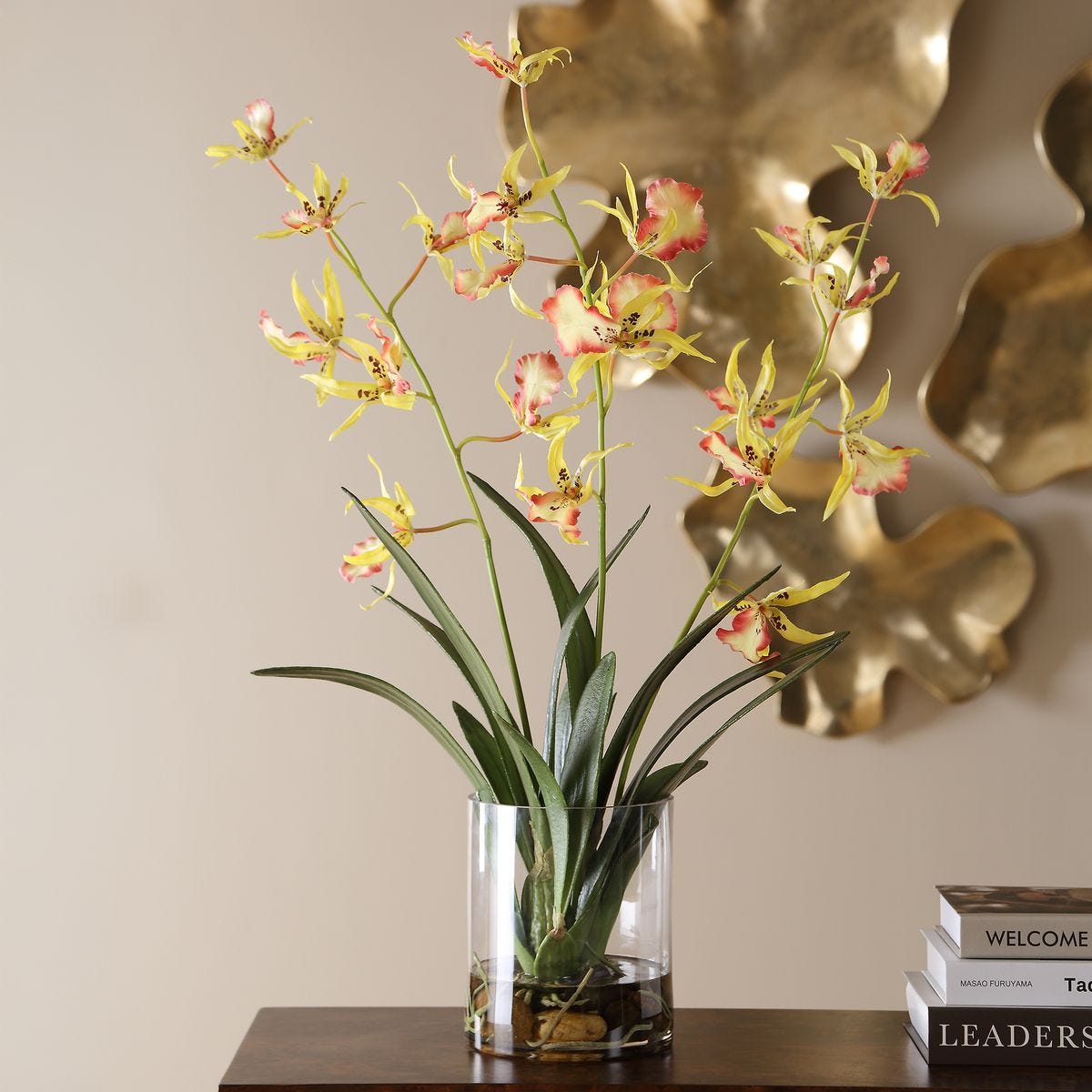 Alternate angle of the Spider Orchid Coral Yellow Arrangement by Uttermost