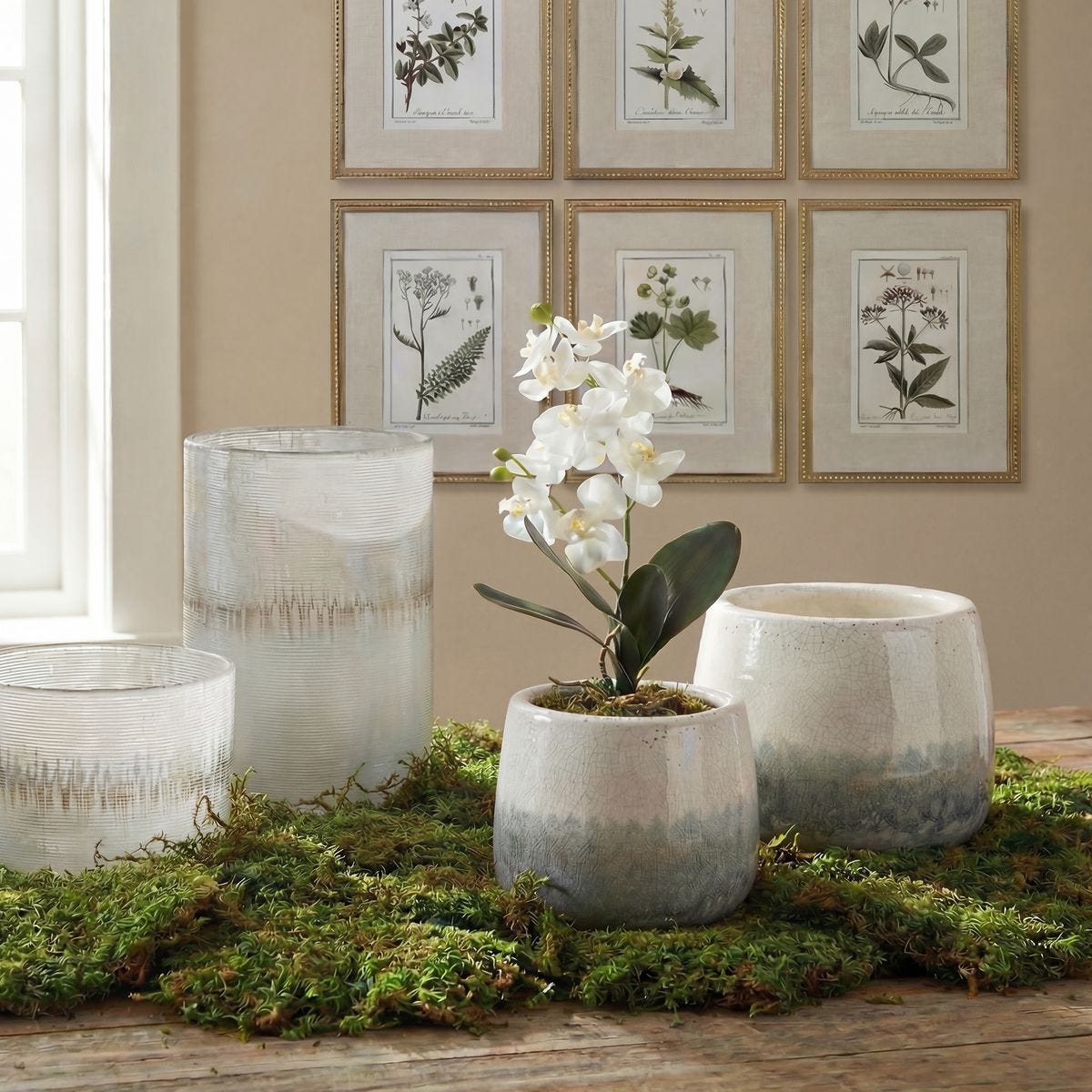 Side view of the Laris White Orchid Drop-In by Uttermost
