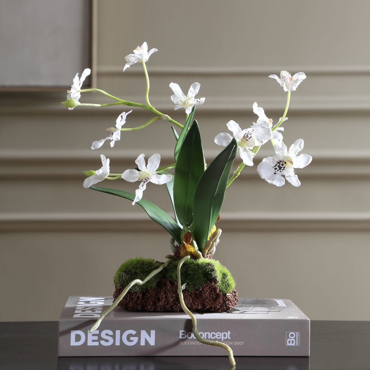 Side view of the Clovis White Orchid Drop-In by Uttermost