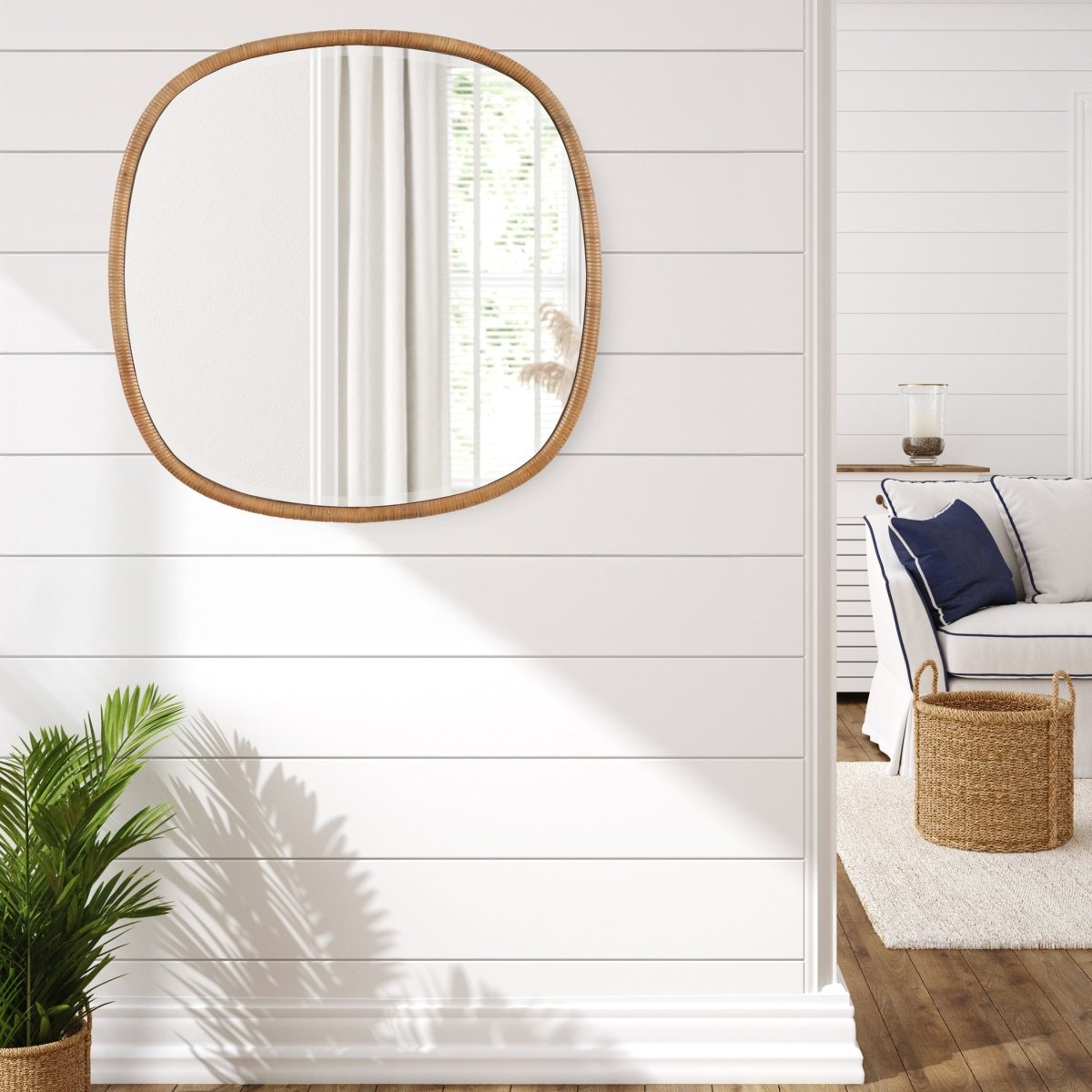 34" Natural Rattan Wrapped Beveled Coastal Mirror - Other Mirrors Detail View 2 - Luxury Home Furnishing