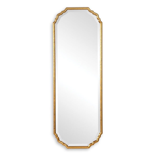 Lightly Antiqued Metallic Gold Leaf Curved Corner Frame Mirror - Uttermost - Other Mirrors by Modest Hut