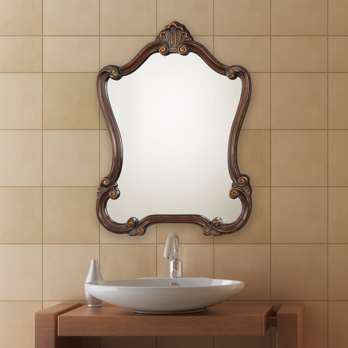 Lightly Distressed Bronze Ornate Scroll Frame Mirror - Uttermost - Other Mirrors by Modest Hut