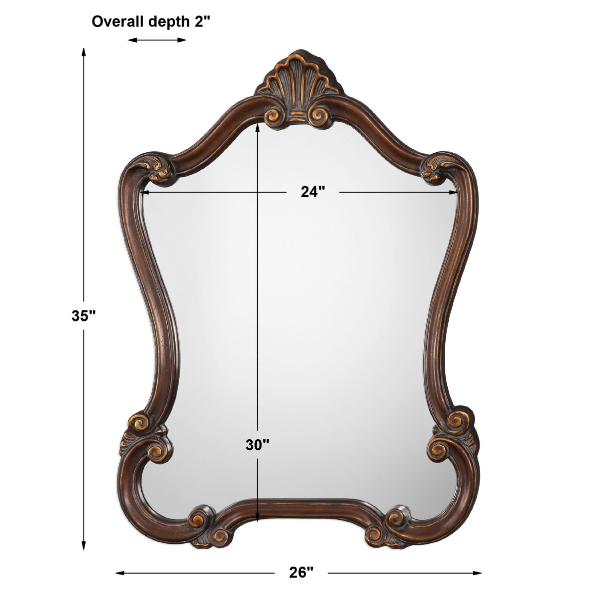 Lightly Distressed Bronze Ornate Scroll Frame Mirror - Uttermost - Other Mirrors by Modest Hut