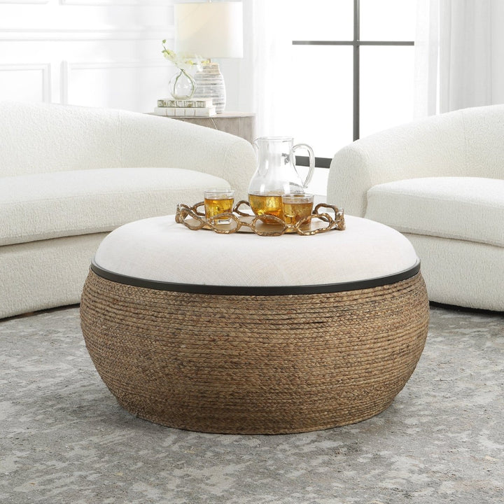 Island Straw Storage Ottoman / Coffee Table - Uttermost - Ottomans by Modest Hut