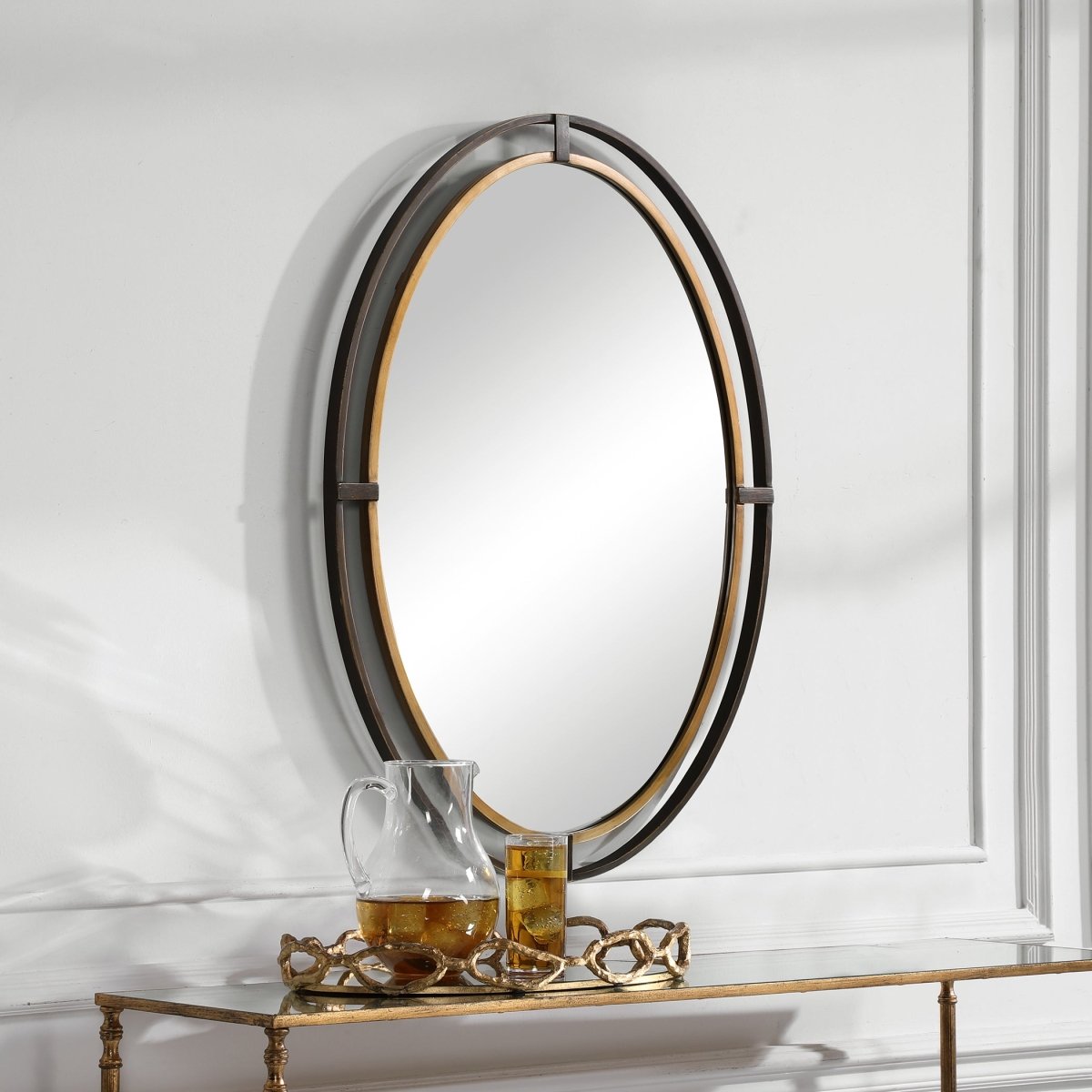 Distressed Rustic Bronze Double Frame Oval Mirror - Uttermost - Oval Mirrors by Modest Hut