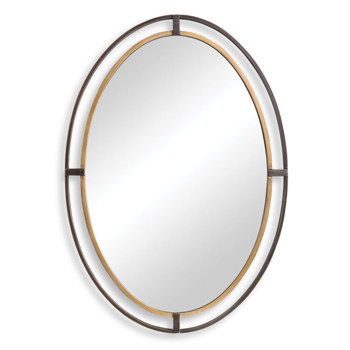 Distressed Rustic Bronze Double Frame Oval Mirror - Uttermost - Oval Mirrors by Modest Hut