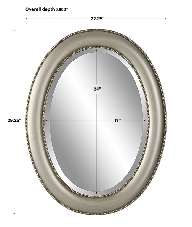 Metallic Silver Oval Beaded Frame Mirror - Uttermost - Oval Mirrors by Modest Hut