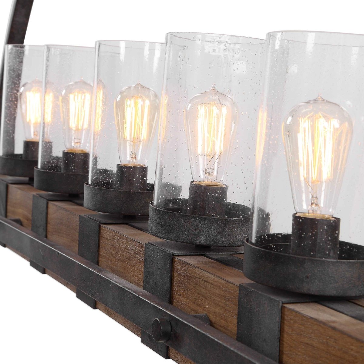 Close-up of Uttermost Atwood clear seeded glass shades