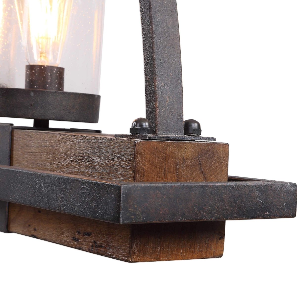 Close-up of Uttermost Atwood wood body and iron wrap